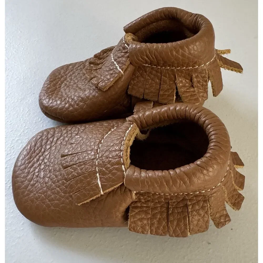 Baby Moccasins Infant Unisex Crib Shoe Leather Brown Fringe NWOT